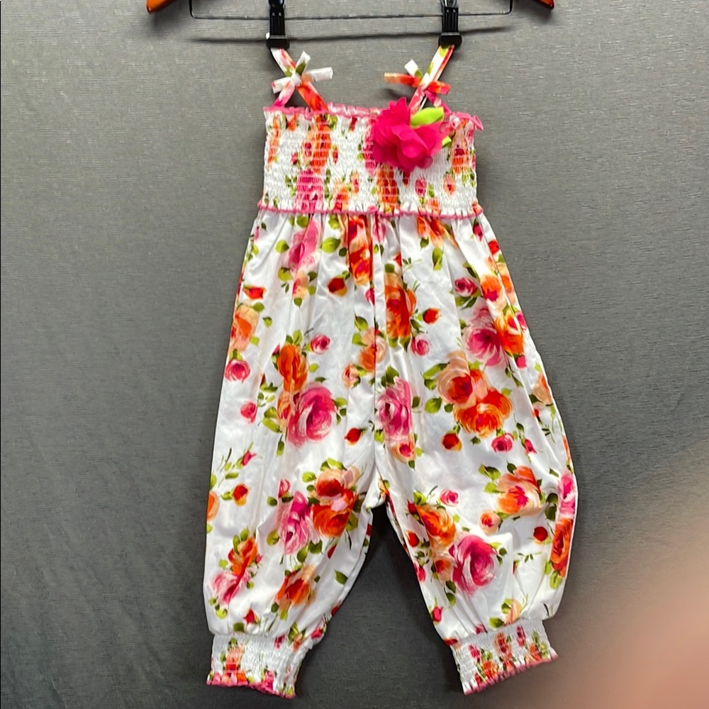 Bonnie Jean Pink and White Floral toddler Romper with Relaxed Fit